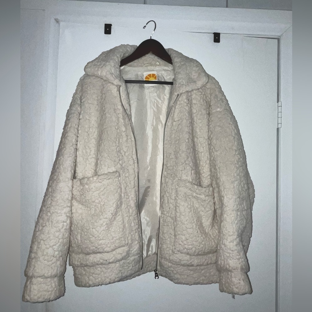 Cream Sherpa Teddy Zip Up Jacket